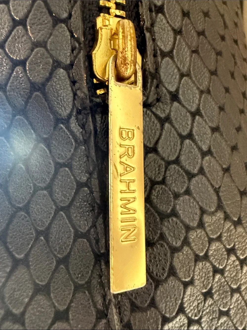 Brahmin Black Textured One Of A Kind Vintage Backpack with Gold Hardware